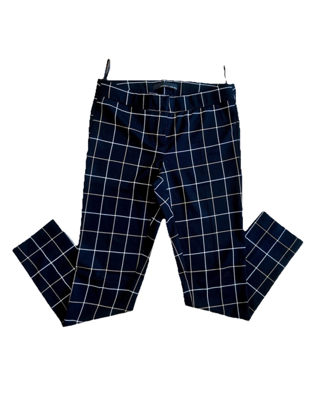 AMANDA + CHELSEA Black Windowpane Plaid Skinny Ankle Dress Pants 0 NWOT